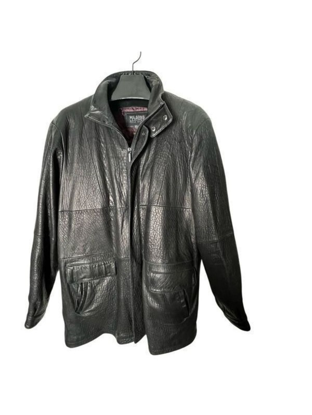 90s Leather Thinsulate Field Jacket Coat Black oversized Hip Hop Pockets 2XLT